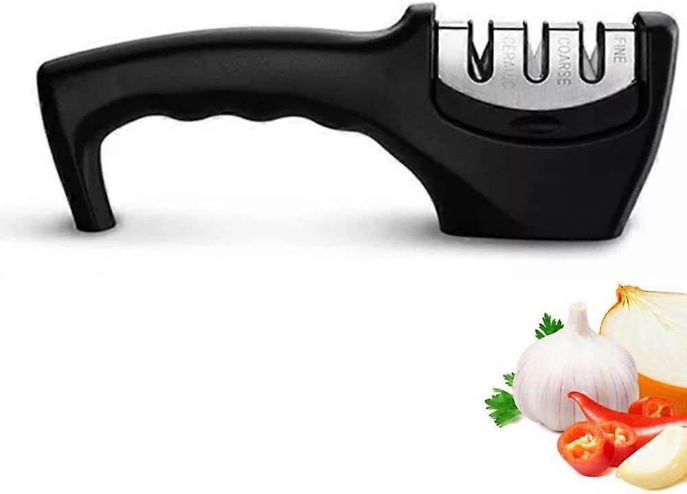 3-Stage Knife Sharpener for Sharpening Kitchen Knives - Ergonomic Design with Strong Base Grip - Manual Knife Sharpening Tool to Repair, Restore and P