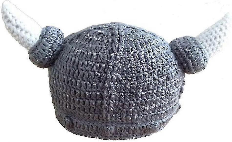 בול קרן Beanie סריגה בעבודת יד סריגה ויקינג כובע קרן שור לבנים בנות אפור, ילד בול הורן באני (אפור1pc)