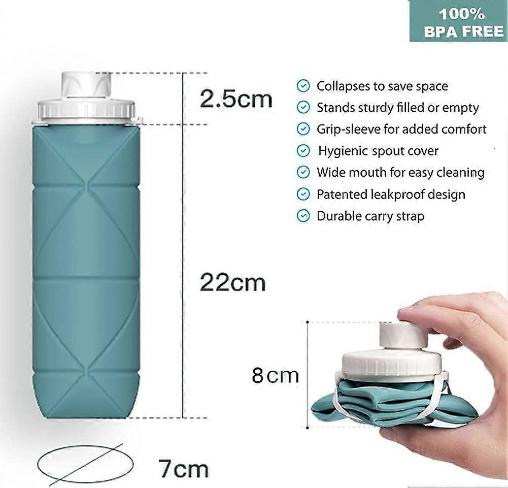 BEAUTAIL Bouteille D'Eau Pliable En Silicone 610 Ml – Ultra Légère, Étanchéité Parfaite, Idéale Voyage, Rando, Sport & Camping (Noir)