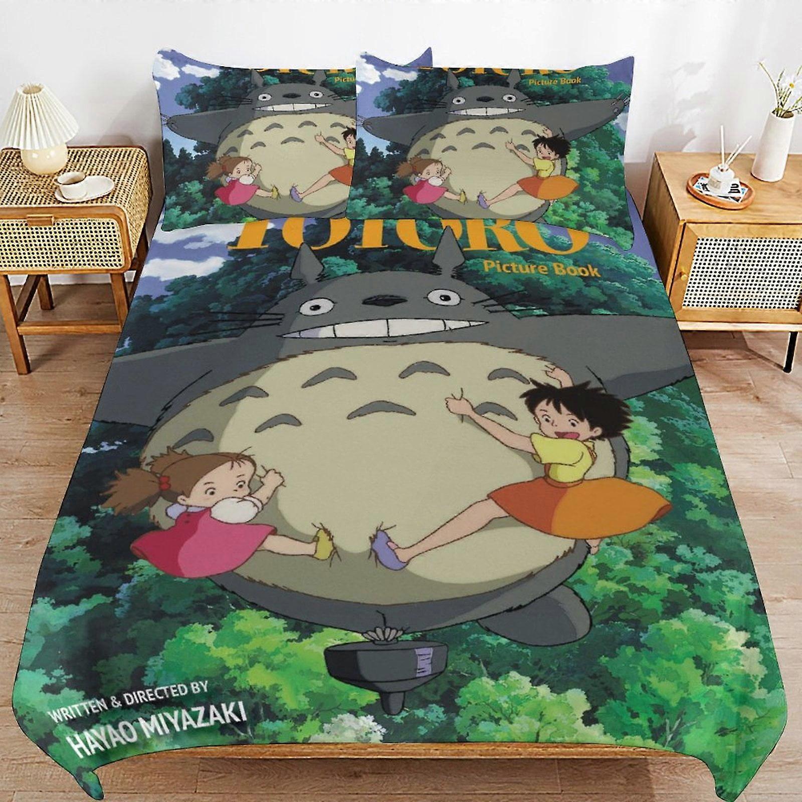 set di biancheria da letto CA360 My Neighbor Totoro Copripiumino da letto Set di biancheria da letto in microfibra Set di piumini leggeri da 3 pezzi stampati in 3D, 1 copripiumino e 2 cuscini