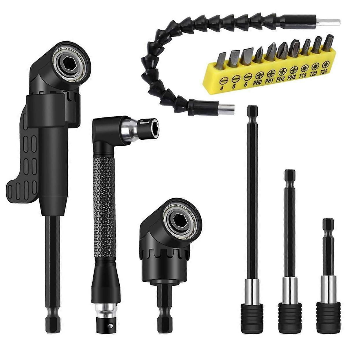17 Flexible Drill Bit Extension Set:105 Right Angle Drill Attachment,Drill Bit Holder,Screwdriver