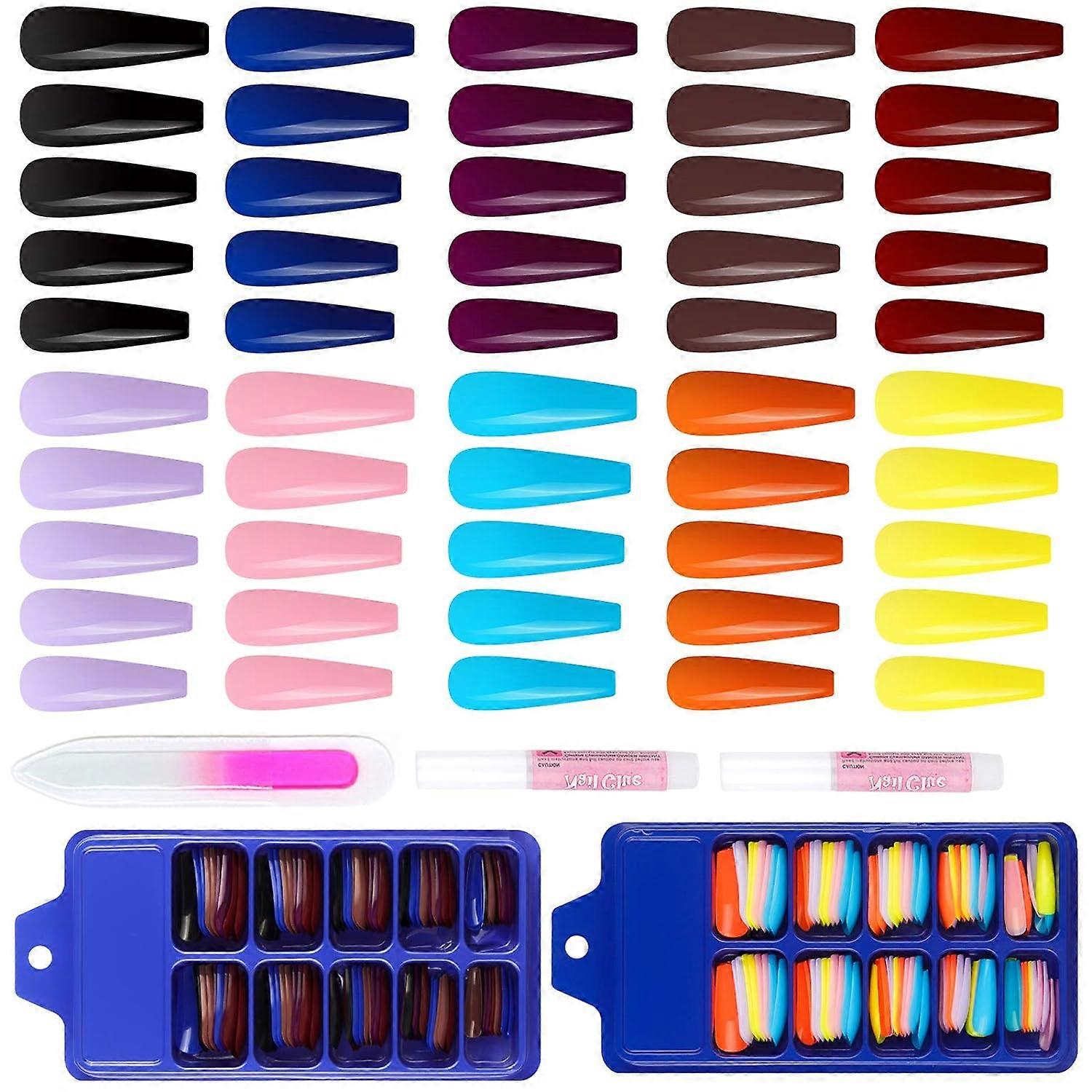 200 Pcs Extra Long Solid Press on Nails Ballerina Coffin False Nails