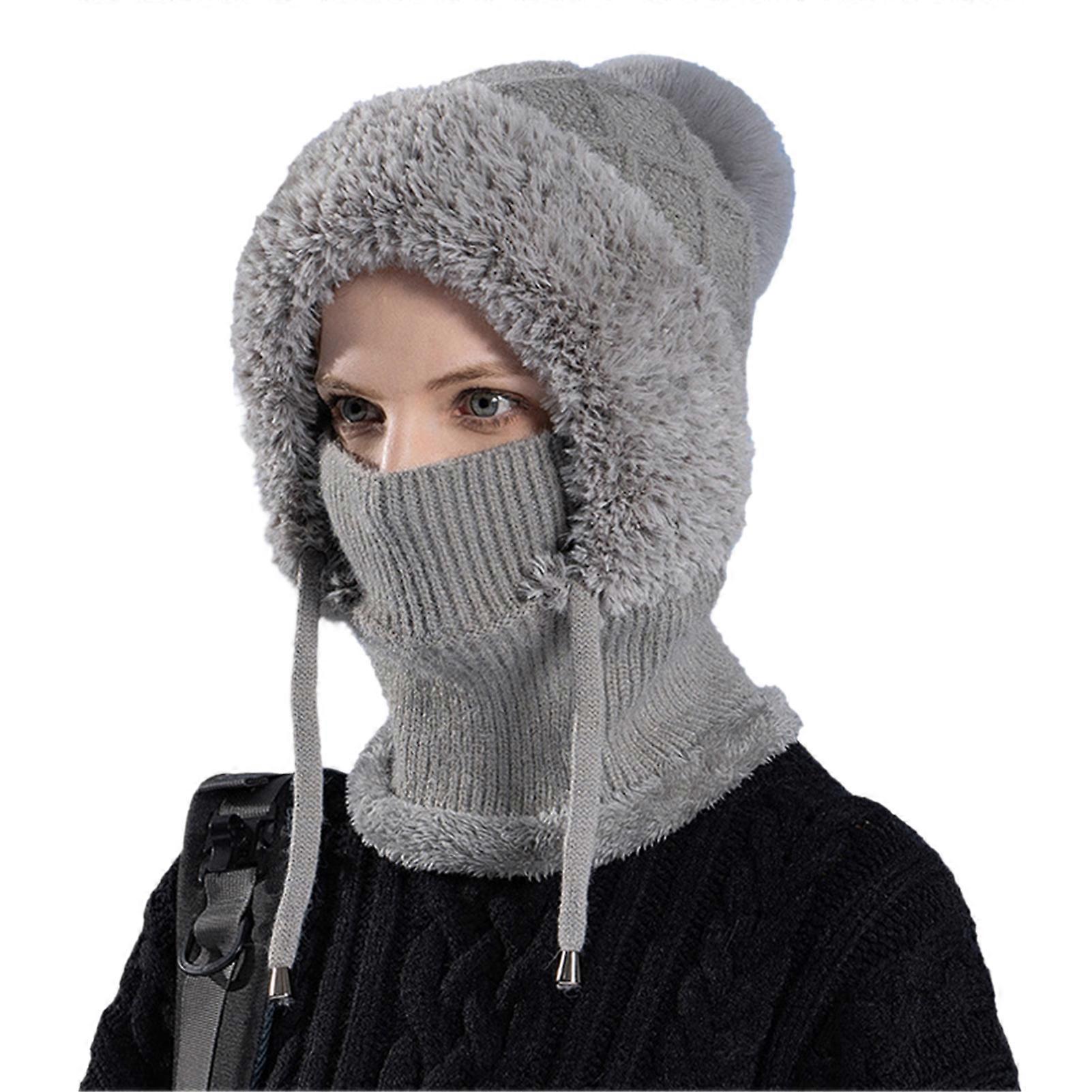 Kvinner Vinter Fluffy Balaclava Hat 3 i 1 Cold Protection Slouchy Beanie Skjerf Maske For Vinter Høst