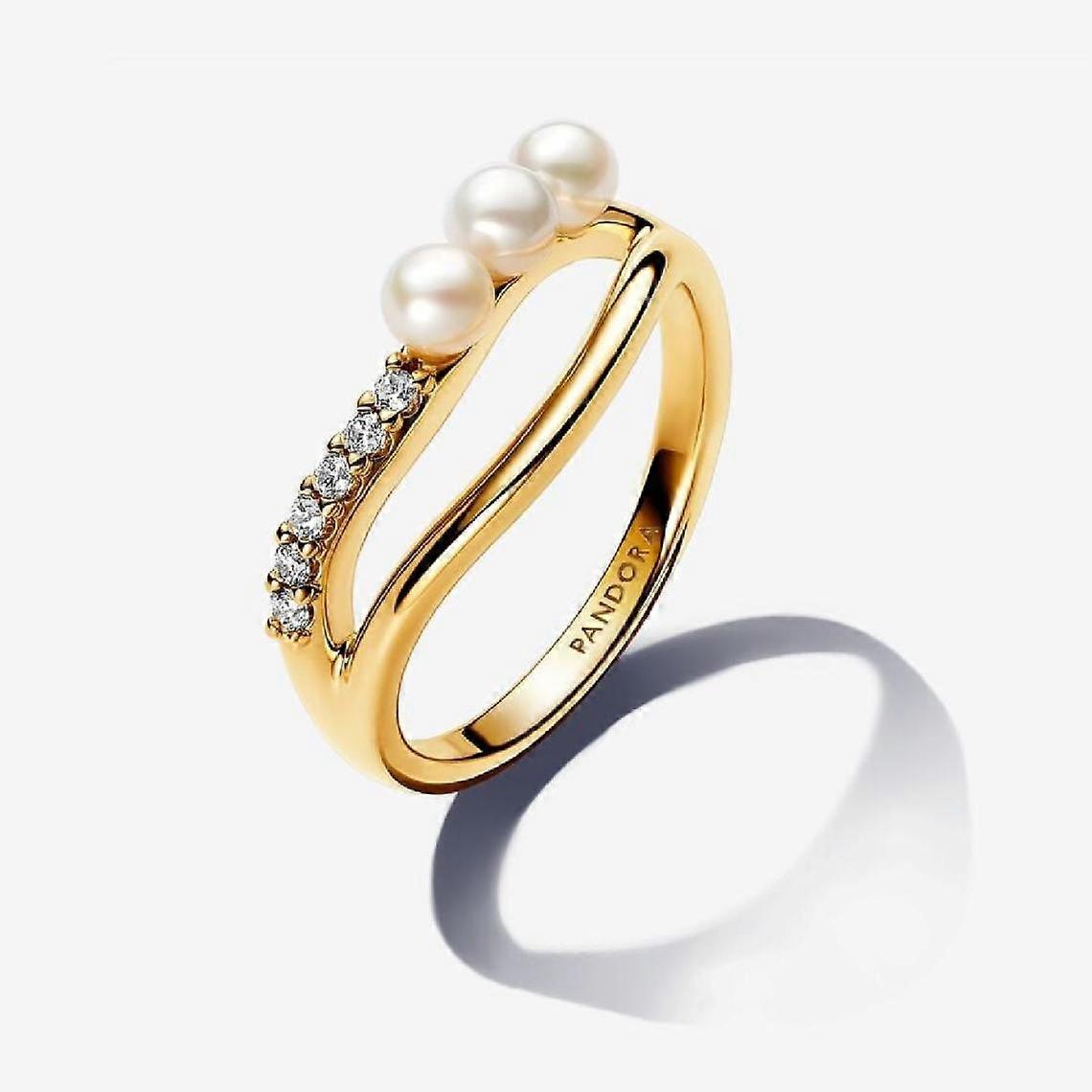 Double Ring in Organic Shape and Cultured Pearls