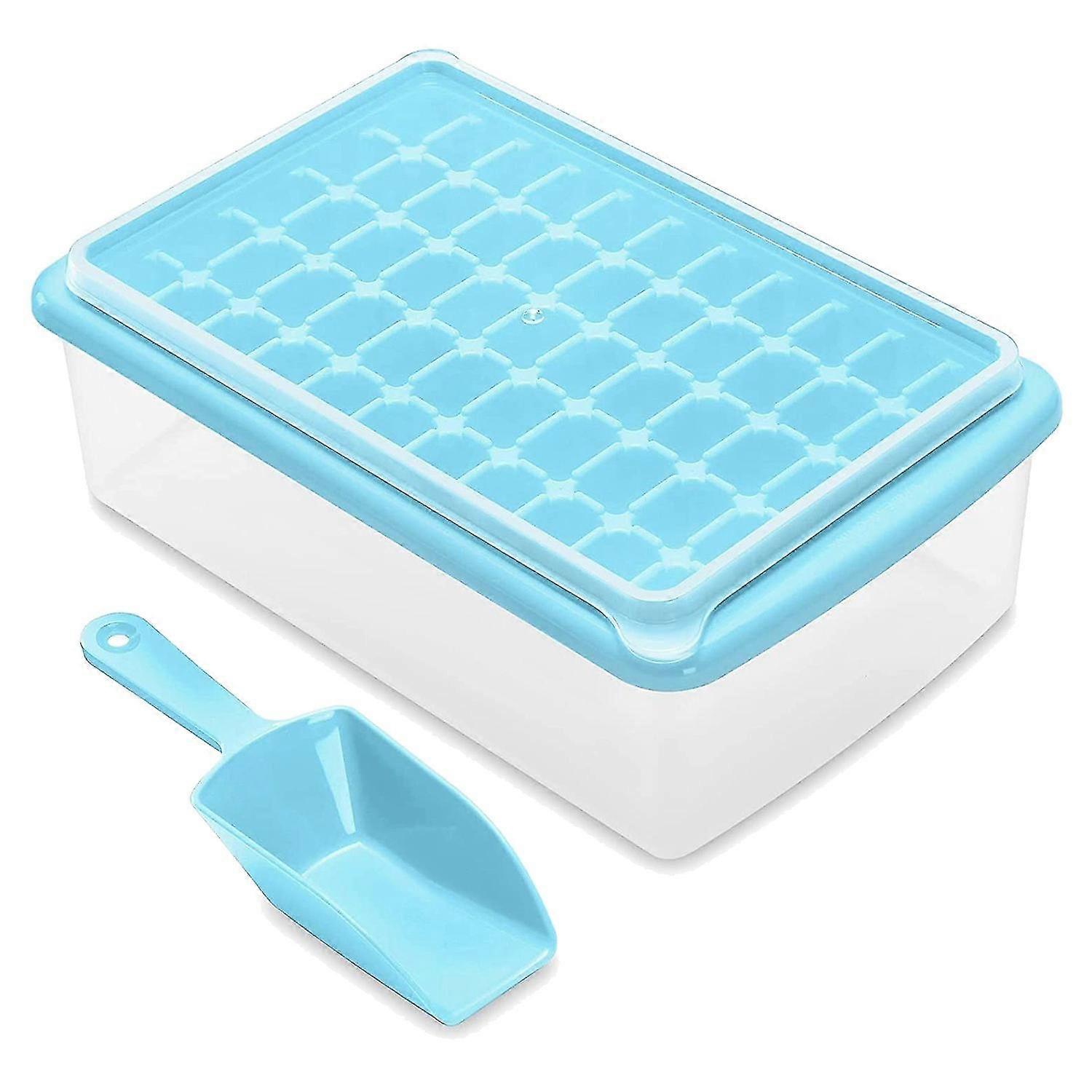 Tray With Lid And Bin, Easy-release 55 Ice Tray With Spill-resistant Cover, Container, Scoop Blue
