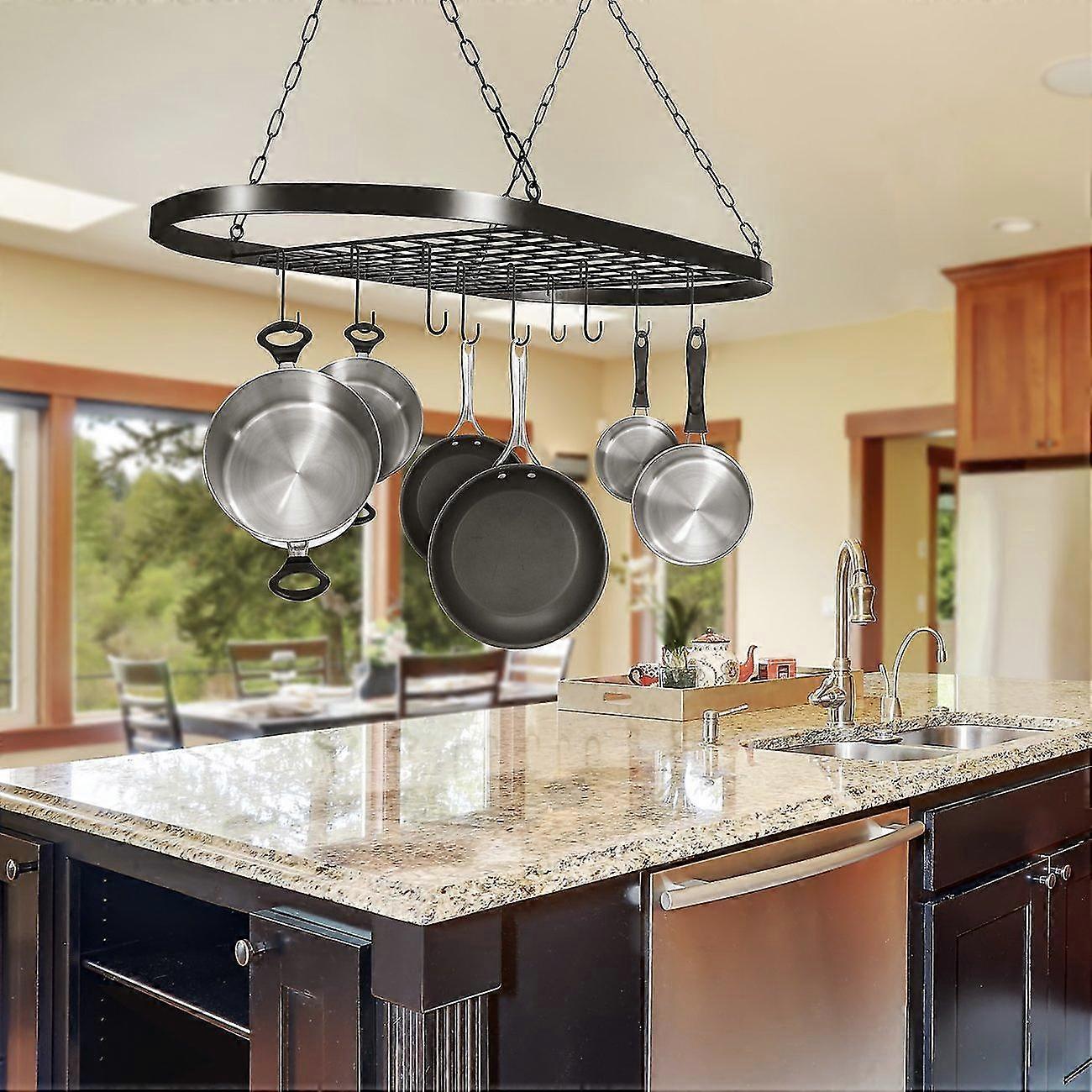Square Grid Wall Mount Pot Rack, Kitchen Cookware Hanging Organizer