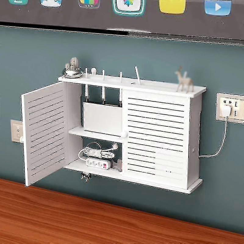 Dual Layer Wireless Wifi Router Cable Power Plus Cord Bracket Wall Mounted Plug Storage Box