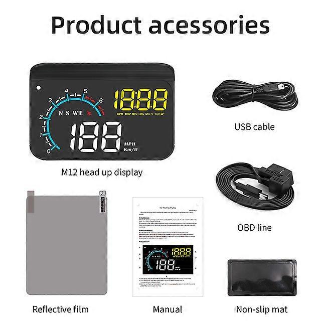 M12   GPS HUD Car OBD2 Head Up Display GPS With Lens Hood HUD Windshield Projector Electronic Voltage Alarm System