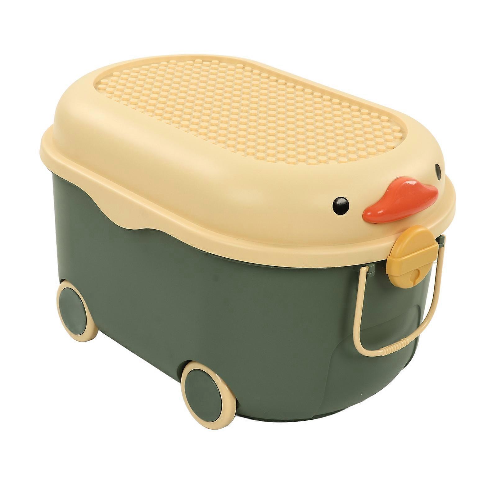 かわいいアヒルのカバーとホイール付きの大きな緑の子供のおもちゃの収納ボックス