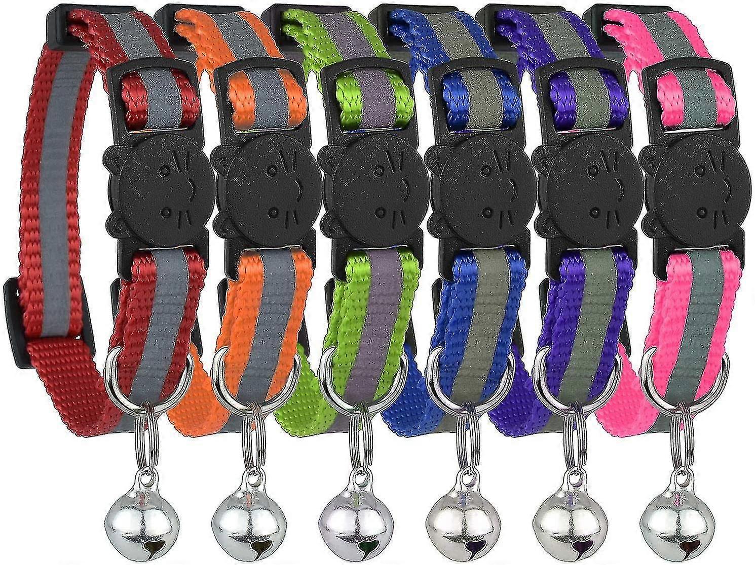 6pcs reflective cat collar with bell, solid  safe collars for cats