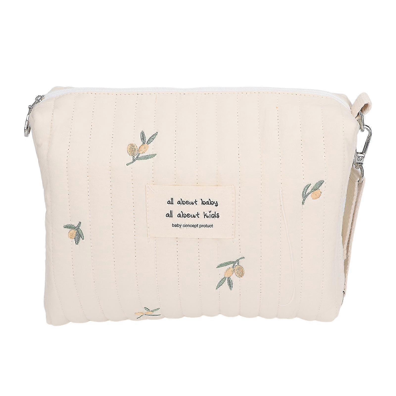 Portable Stroller Diaper Bag with Cute Pattern and Olive Embroidery