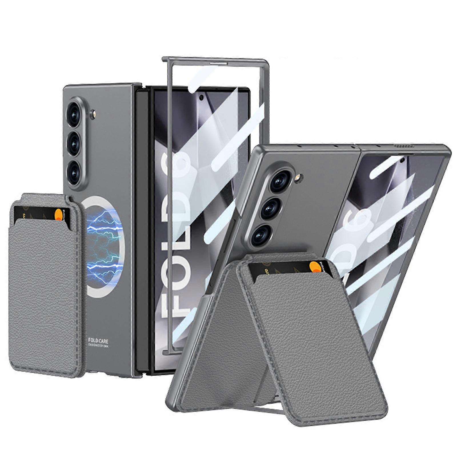 Compatible Samsung Galaxy Z Fold 6 Phone Case with Front Screen Protector and Credit Card Holder Kickstand, Shockproof Protective Storage Wallet Card