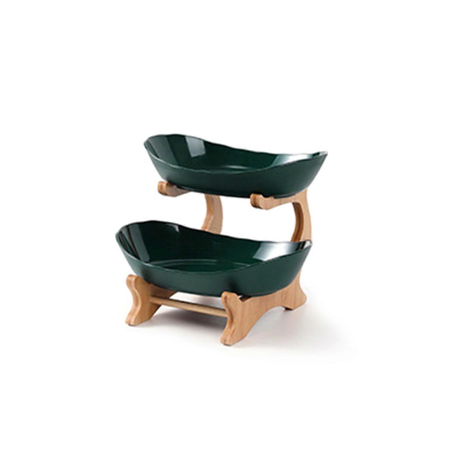 セラミックフルーツボウルホワイト2/3ティアオーバルサービングボウルナチュラルバンブーラックセット、100%新品