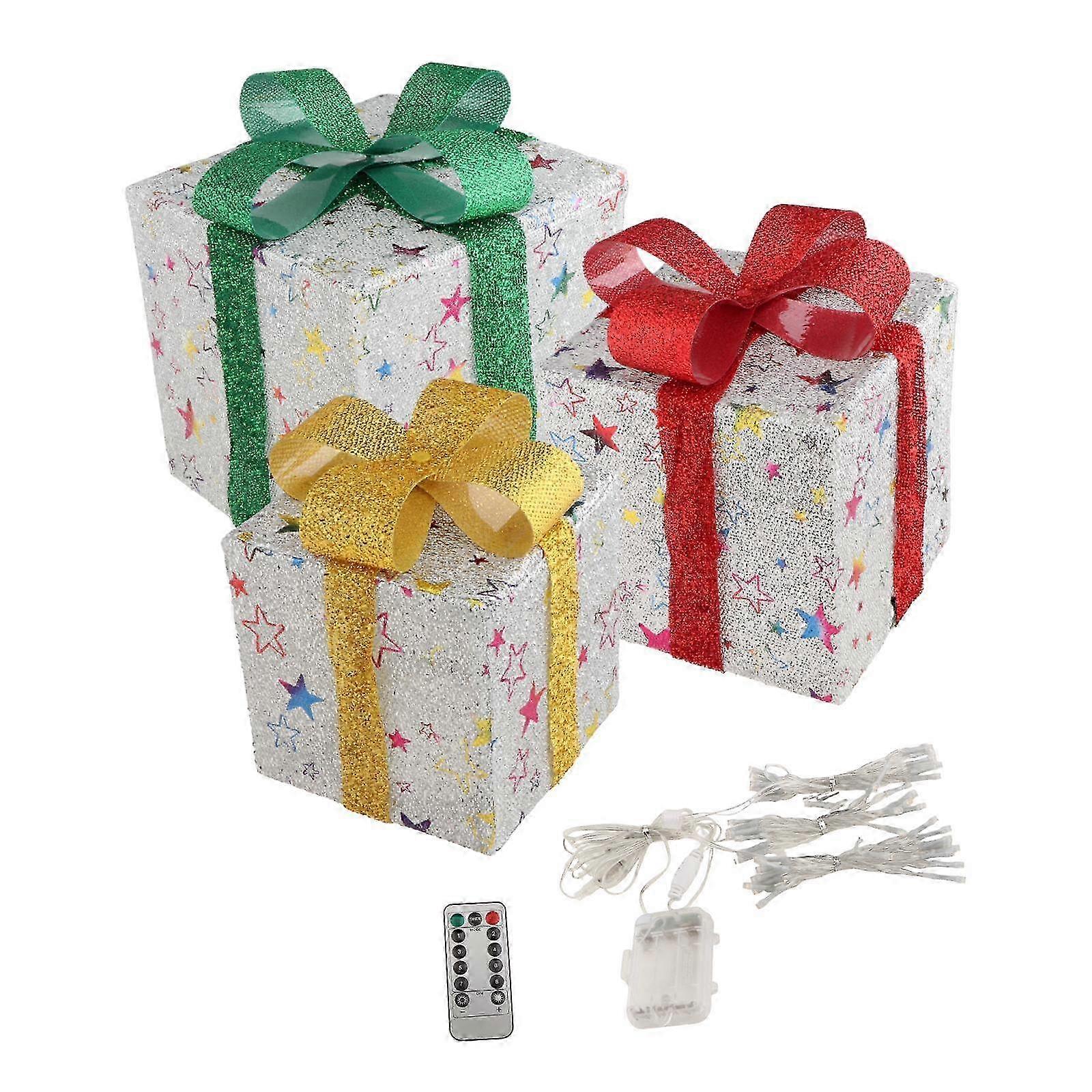 3Pcs Christmas Lighted up Gift Boxes with Bow for Home Christmas Tree Indoor Warm