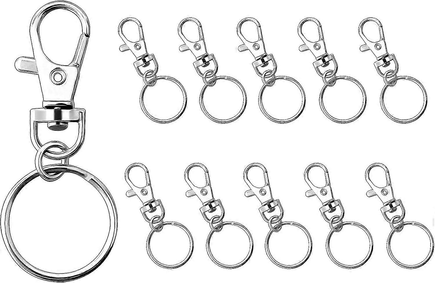 Keyring Rings,10pc MetalKey Ring Clips,Detachable Lobster Clasps with Split Ring