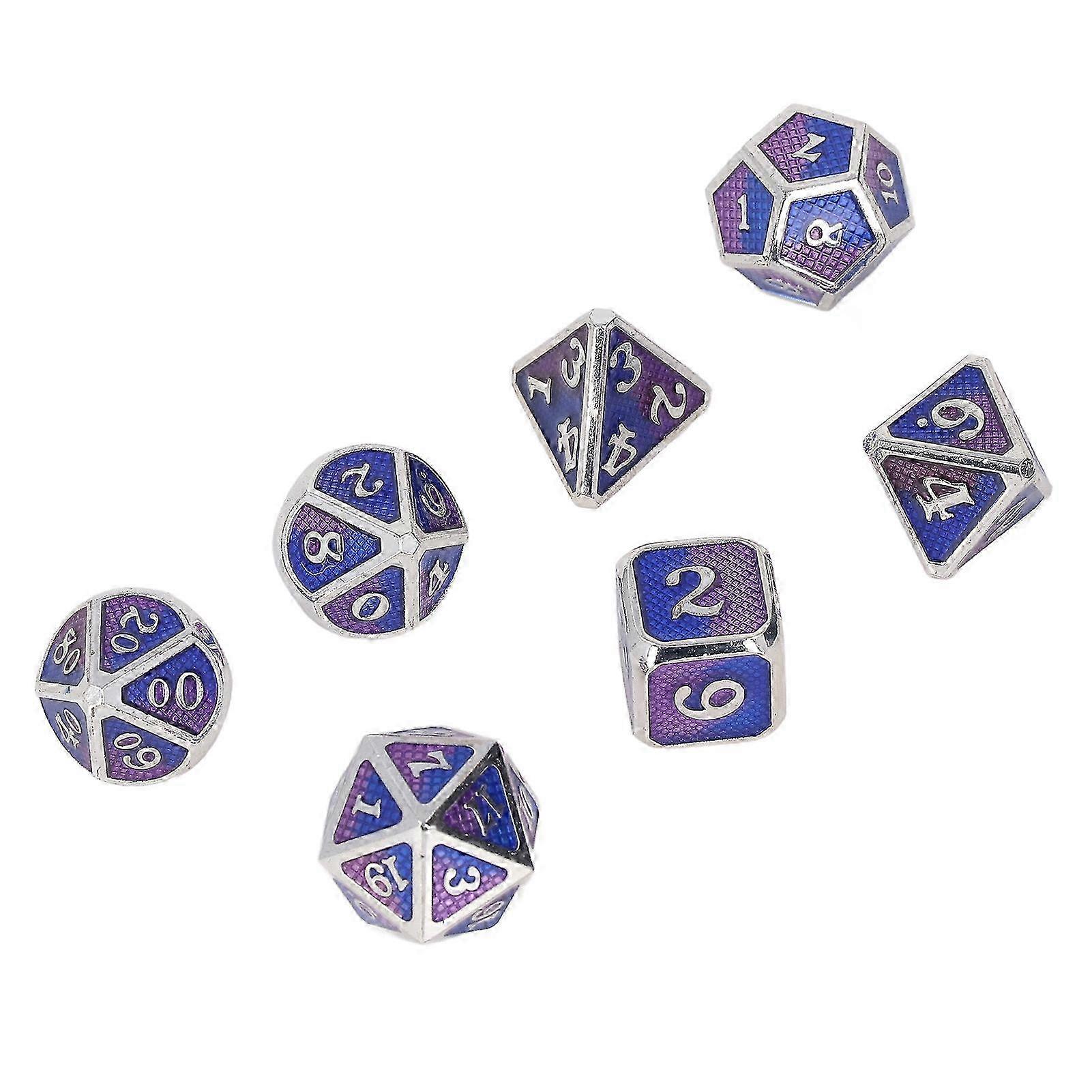 Polyhedral Metal Dice Set 7pcs Clear White Number Color for Gaming Desktop Pink