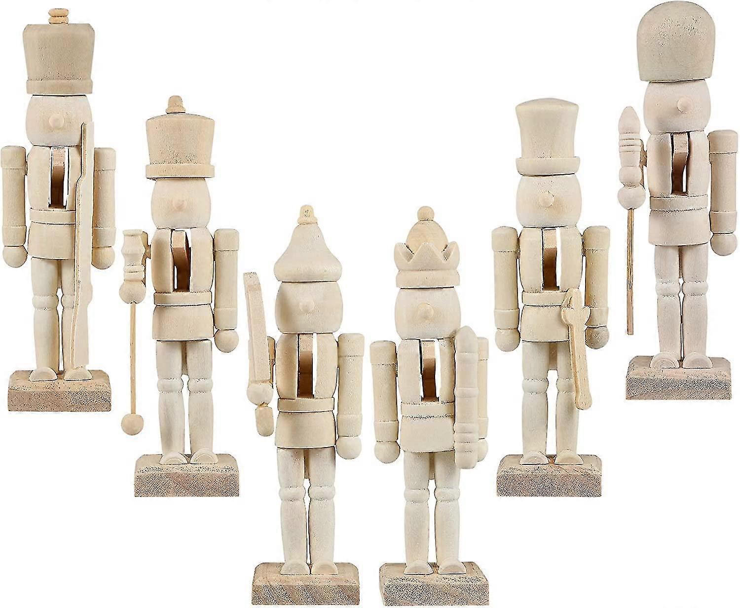 6-pack Wooden Christmas Nutcracker Kit For Kids Crafts, 12cm Dolls With Pigment, Pattern Brush