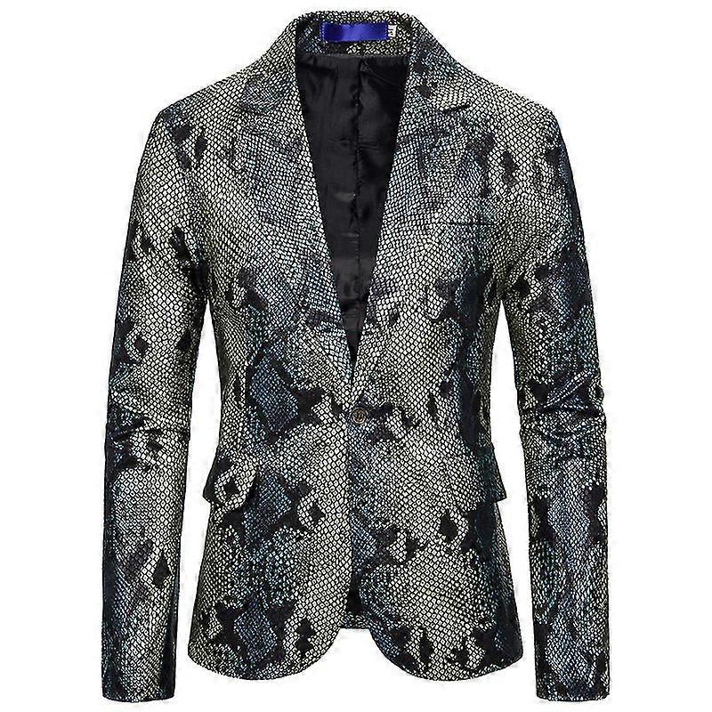 Men's One Button Slim Fit Fish Scale Print Wedding Suit Jacket