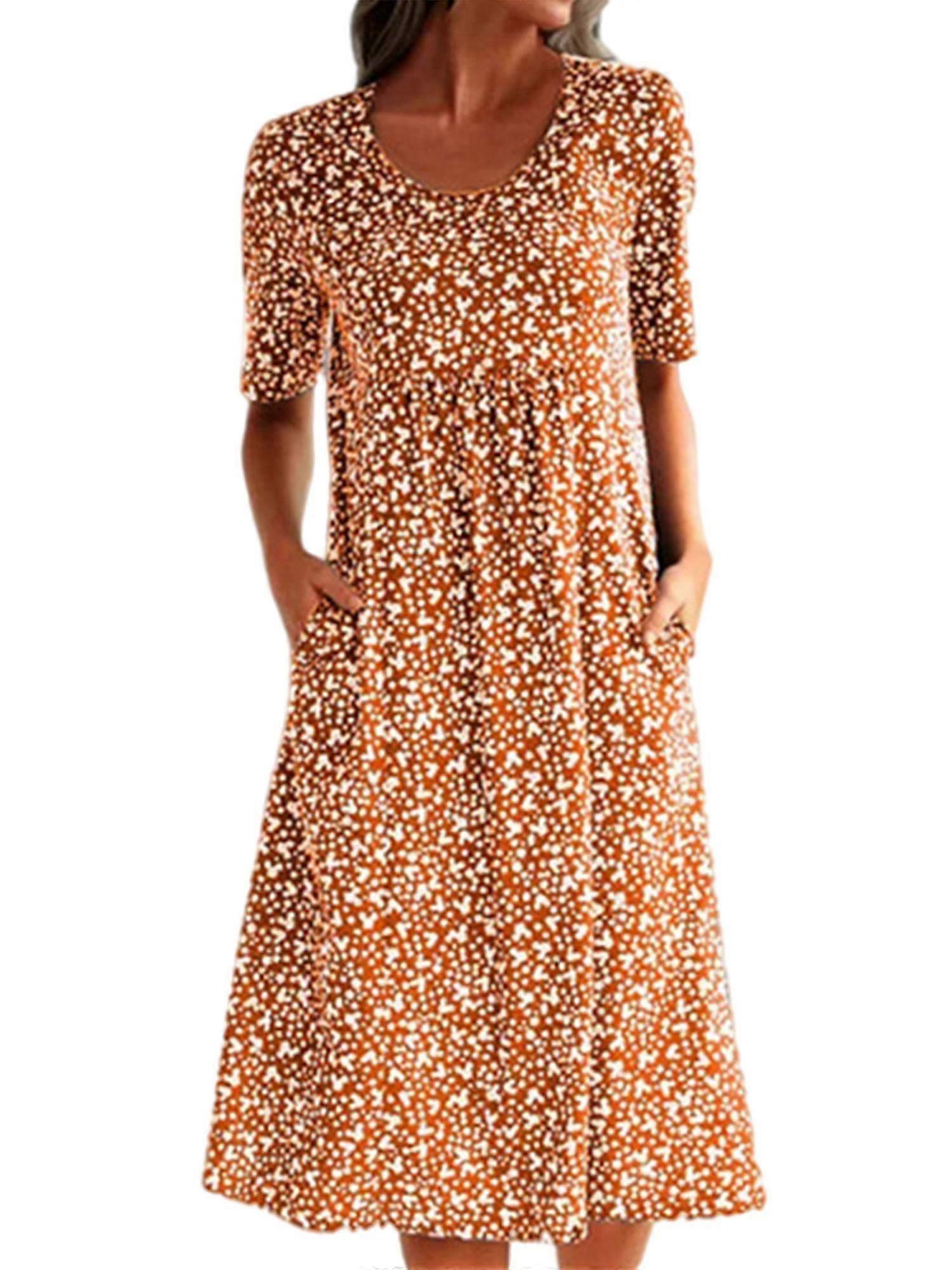 Femmes Floral Manches Courtes Manches Courtes Robe Midi avec Poches