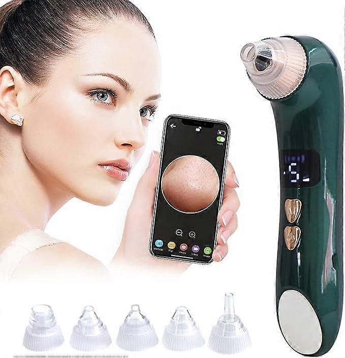 Electric facial export device (green), visual auxiliary heating USB with camera, rechargeable in 5 gears and 6 suction heads