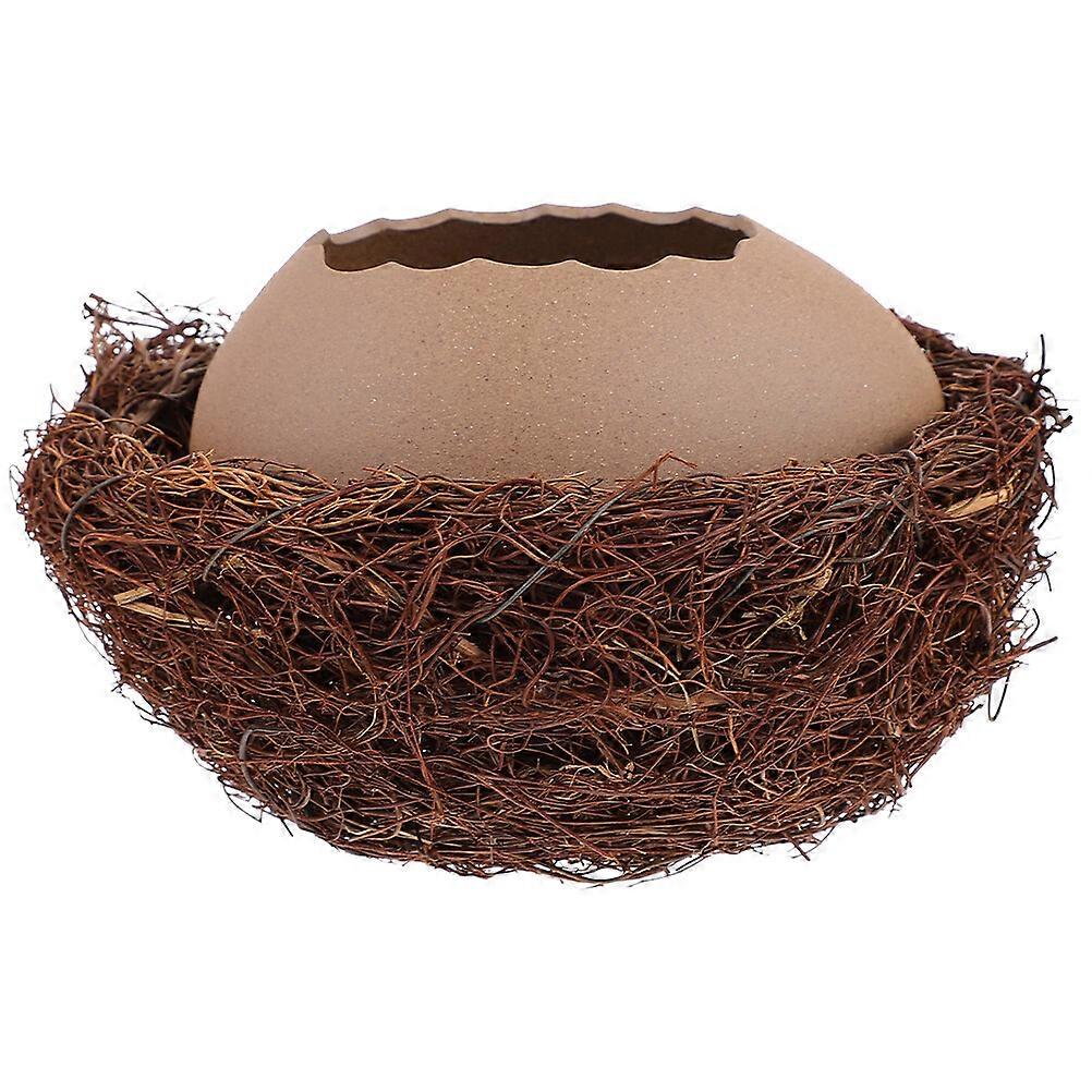 1 Set of Creative Eggshell Planter with Nest Eggshell Shaped Ceramic Vase Practical Bird Egg Vase