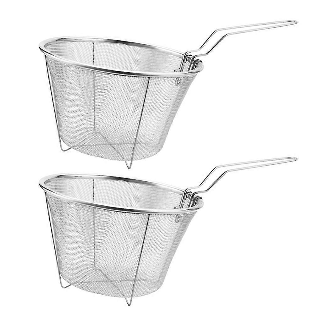 2Pcs Stainless Steel Fried Baskets Kitchen Chicken Frying Baskets (Silver)