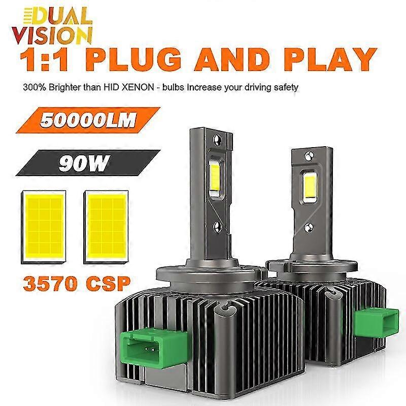 -d3s Led Canbus Headlights Xenon Hid D1s D2s D2h D1r D3r Turbo Led 50000lm 6000k White 90w High Low Beam Plug And Play 12v Auto