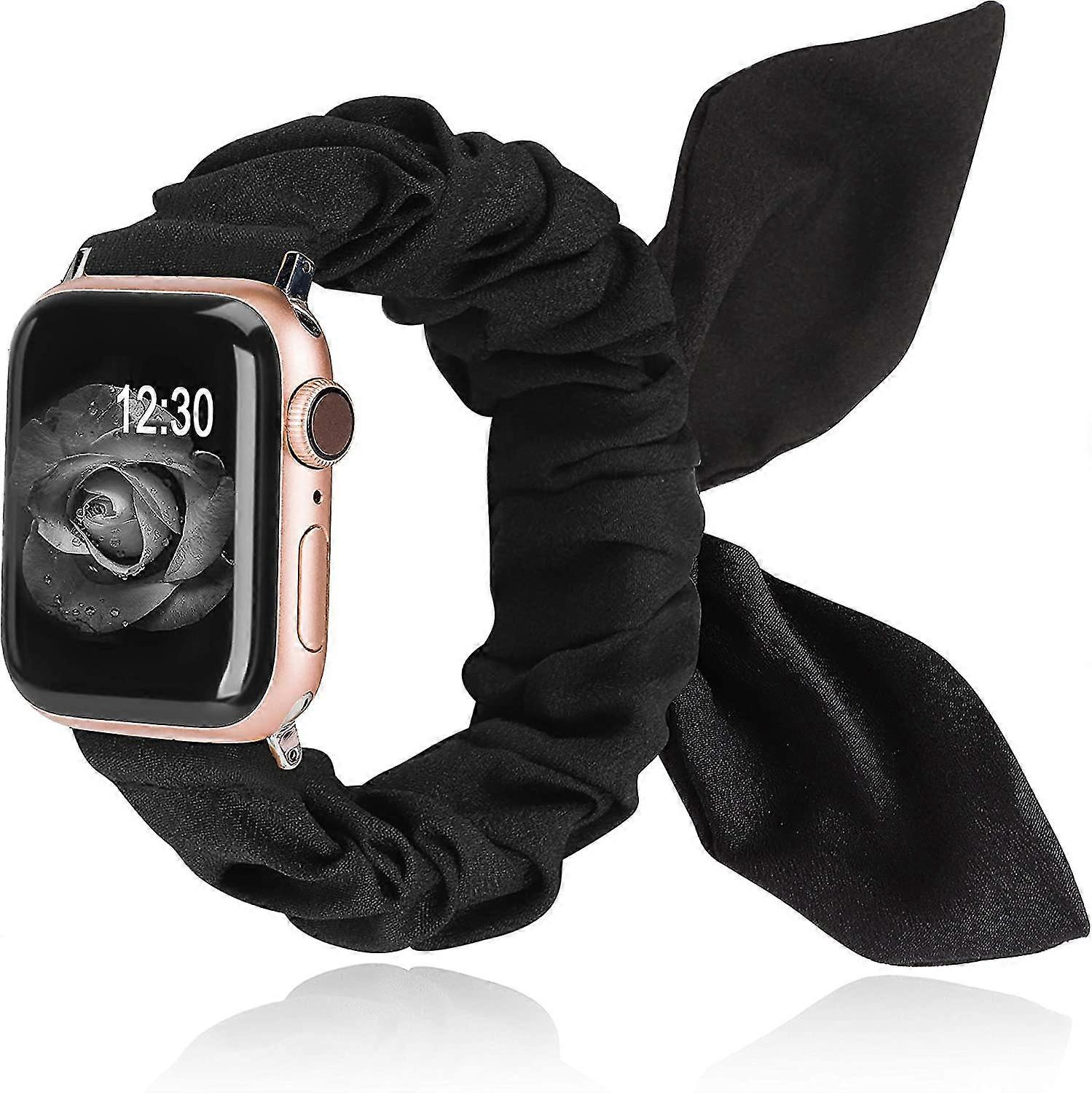 Compatible With Apple Watch Band 42/44/45mm With Butterfly Bow/bunny Ears Cloth Fabric Elastic Scrunchy Bracelet Women Girl Iwatch Series Se 7 6 5 4