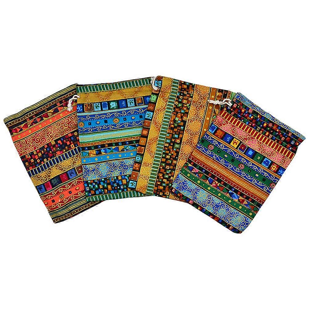 4pcs Drawstring Ethnic Style Gift Bag Storage Pouch Candy Bag (Assorted Color)