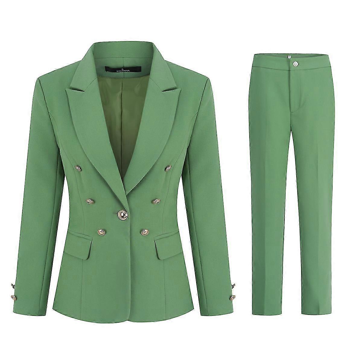 Womens Office Ladies Professional Solid Color Multi-button Suit Two-piece Suit (Blazer + Pants)