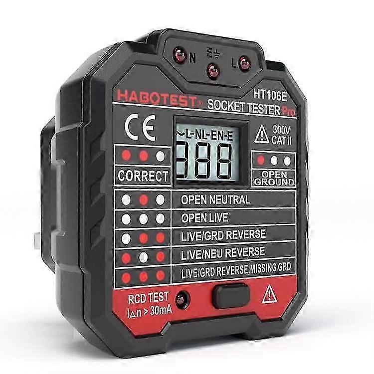 BR-Vie Advanced RCD Non-Contact Voltage Detector with Backlit LCD Voltage Display - European Plug (1 LCD Socket Tester)