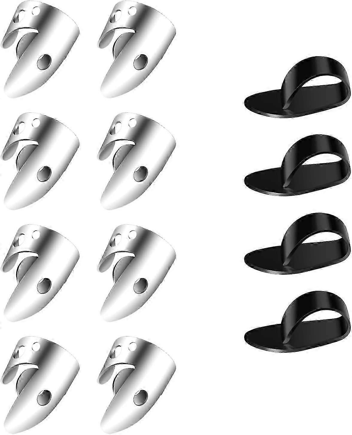 Verstelbare plectrumset, inclusief 8 stuks zilveren roestvrijstalen duimplectrums + 4 stuks plastic duimplectrums voor gitaar banjo harp bas snarig inst