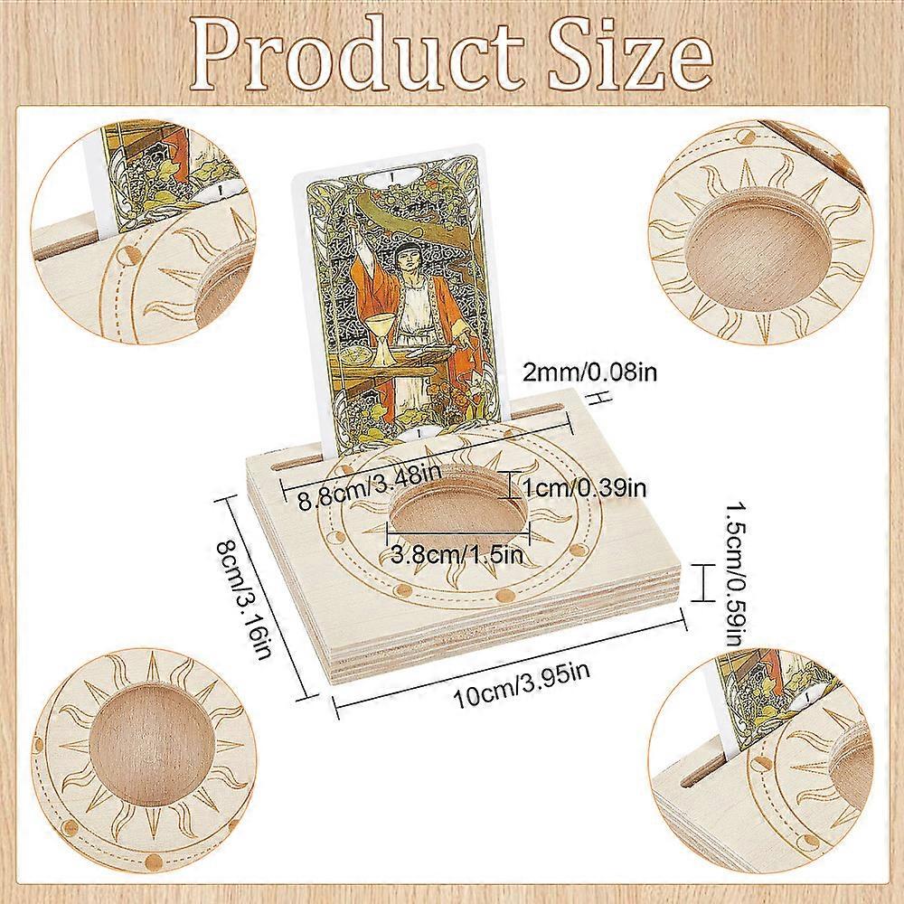 Wooden Tarot Card Stand Carved Candle Holder Moon Phase and Sun Pattern 10x8x1.5cm Rectangle Shaped Altar Display Stand Holder for Witch Divination To