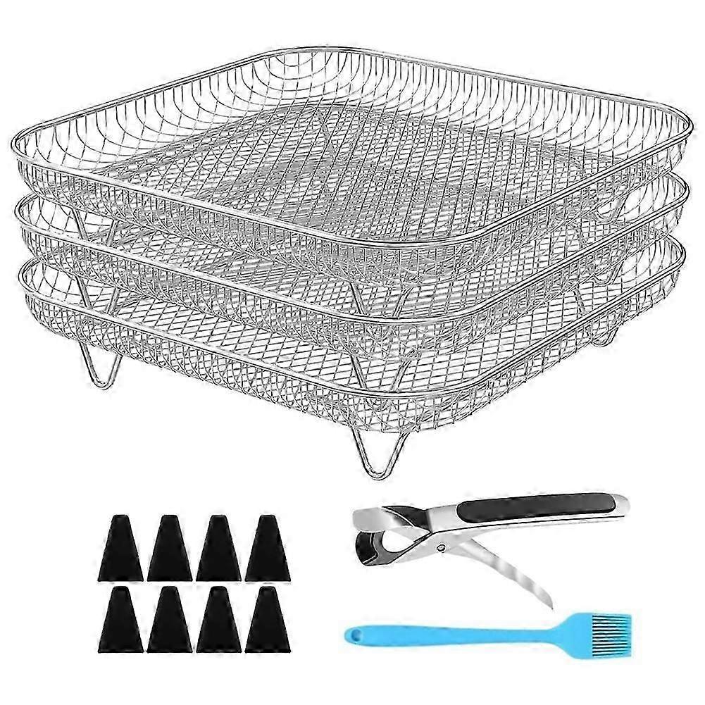 Air Fryer Accessories With Foot Cover 8inch Square 3 Stackable Dehydrator Racks For Gowise 5.8 Qt A