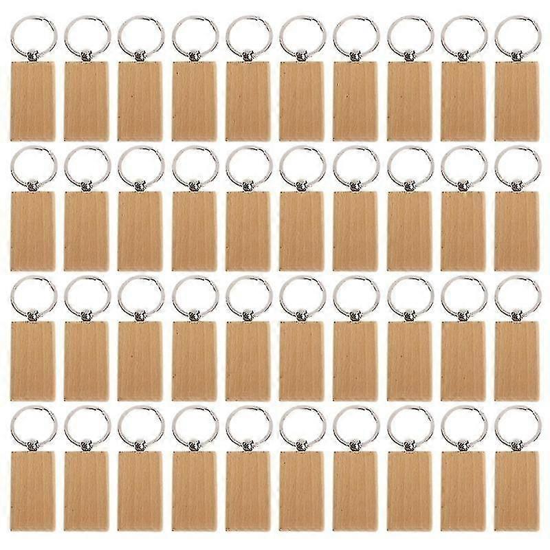 40pcs Rectangle vierge Porte-clés en bois Diy Porte-clés en bois Key Tags