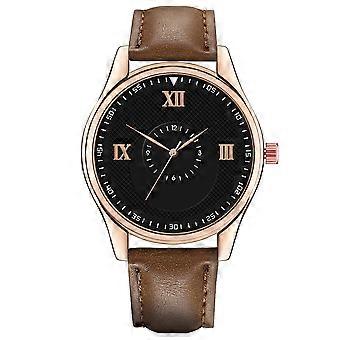 Modische Herren PU Armband Uhr Rundes Zifferblatt Analoganzeige Quarz Armbanduhr (dunkel kaffee & schwarz)