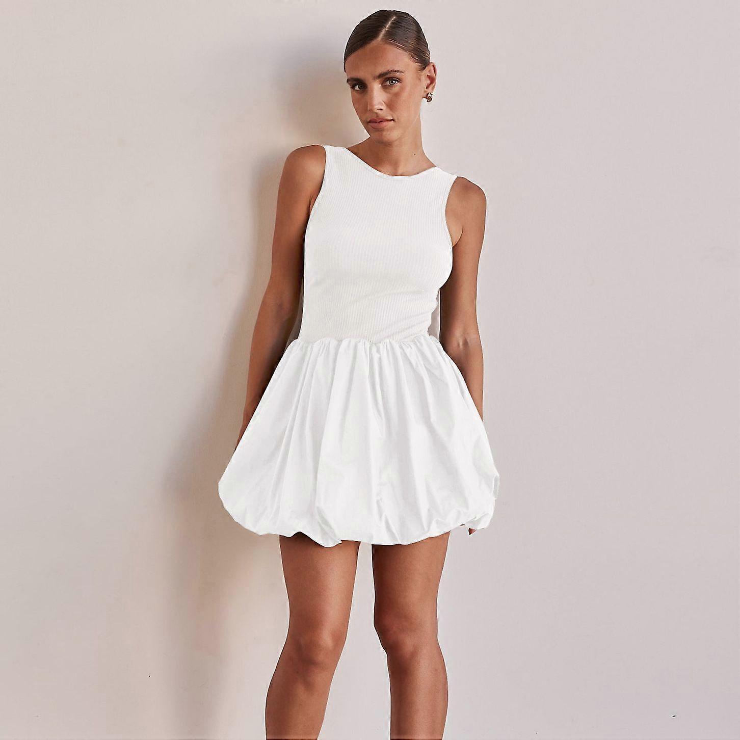 2025 חדש נשים ללא שרוולים חצאית ניצן קפלים מתלים שמלה קצרה אביב וקיץ