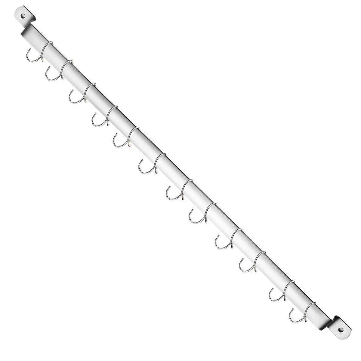 Wall-mounted rail organizer with 14 hooks for hanging mugs spatulas and pots kitchen utensil rack