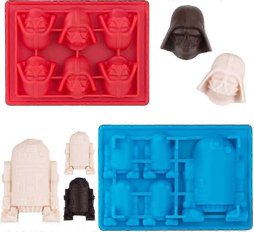 Silicone Chocolate Candy Molds For Star Wars Fans, Darth Vader And R2-d2 Mold For Jello,cake Decoration, Caryon, Pudding, Wax, Ice Cube, Pack Of 2