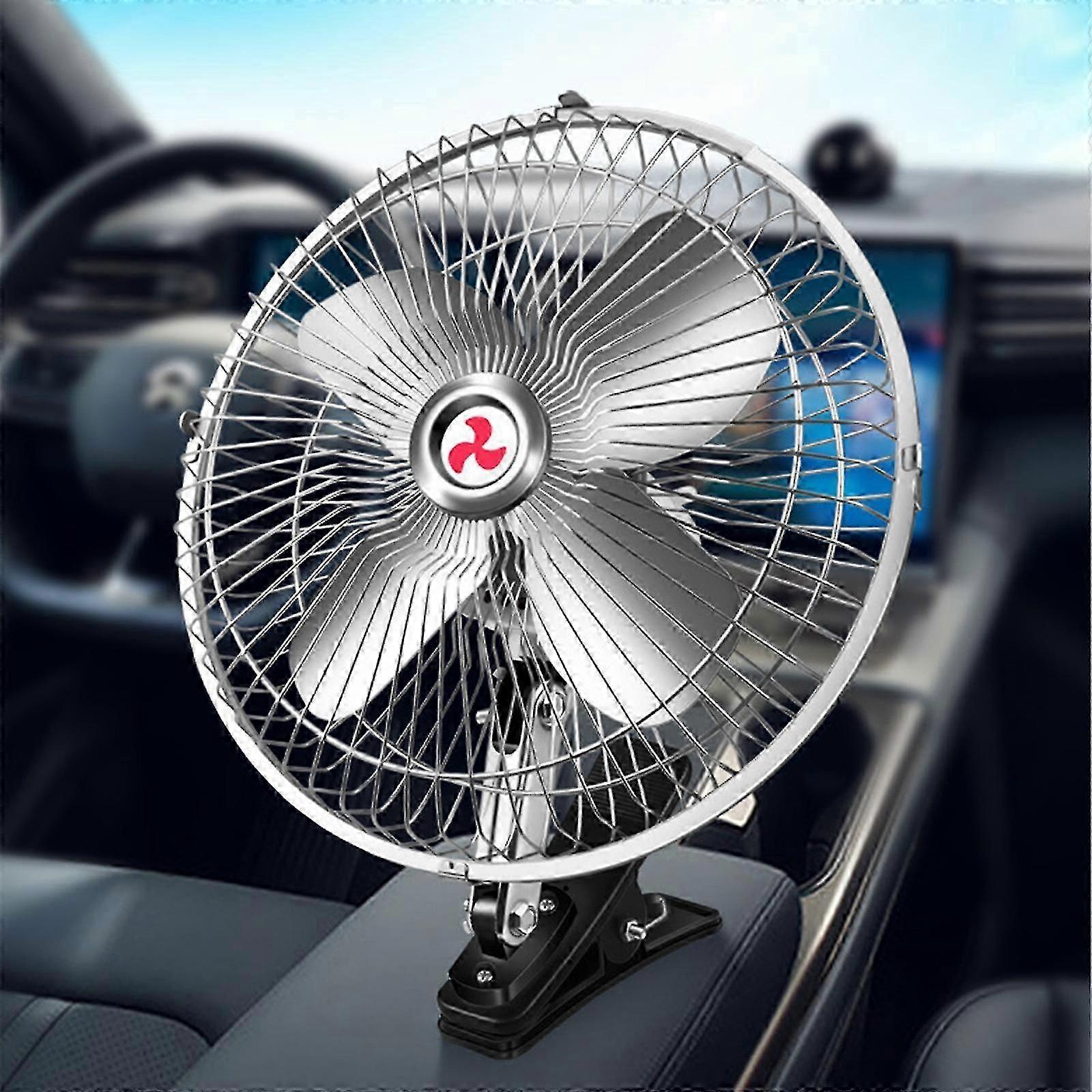 Fan Car Fan,12V/24V Rotatable Powerful Quiet Ventilation Electric With Strong Wind Silent With Adjust-Able &Cigare-Tte Lighter Plug,Aluminum Alloy Fan