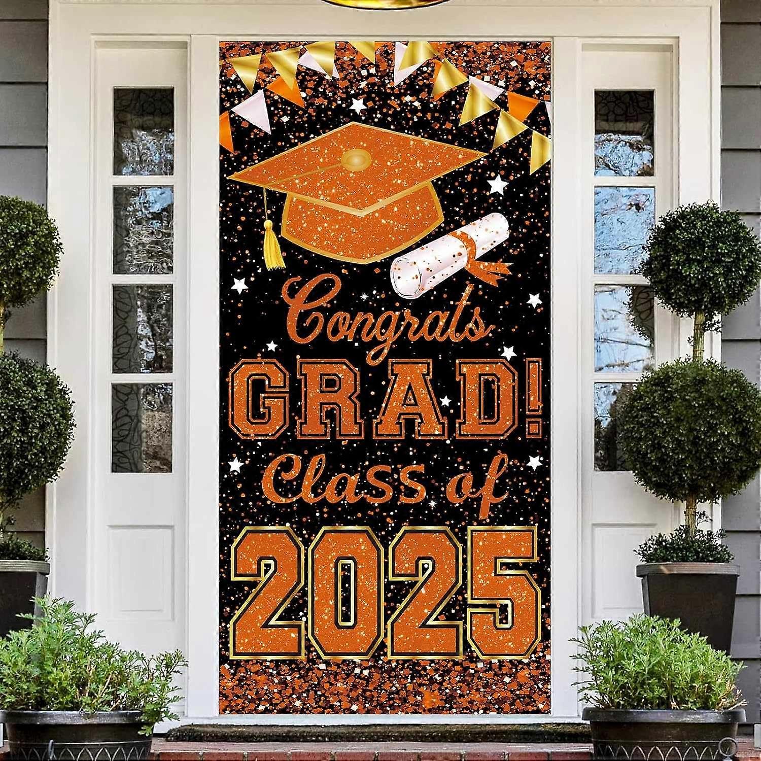 مبروك فئة Grad لعام 2025 غطاء باب لافتة تسجيل ، زينة حفلات التخرج ، باب أمامي كبير P