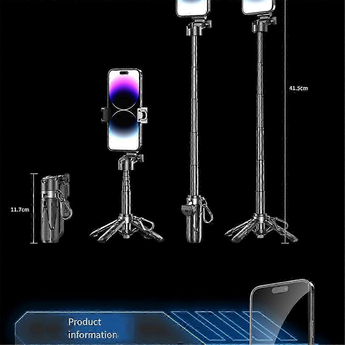 Upgraded Design Mini Tripod Bluetooth Portable Telescopic Multifunctional 360degree Rotation Phone Selfie Stick Black B