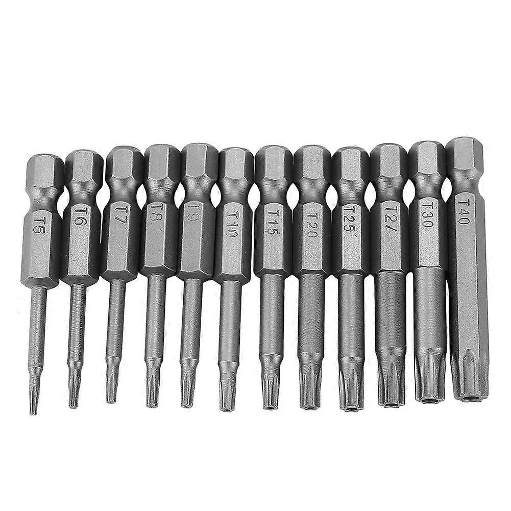 12Pcs Chrome Vanadium Steel Magnetic Security Star Screwdriver Bits Set T5-T40 1/4in Hex Shank Tools