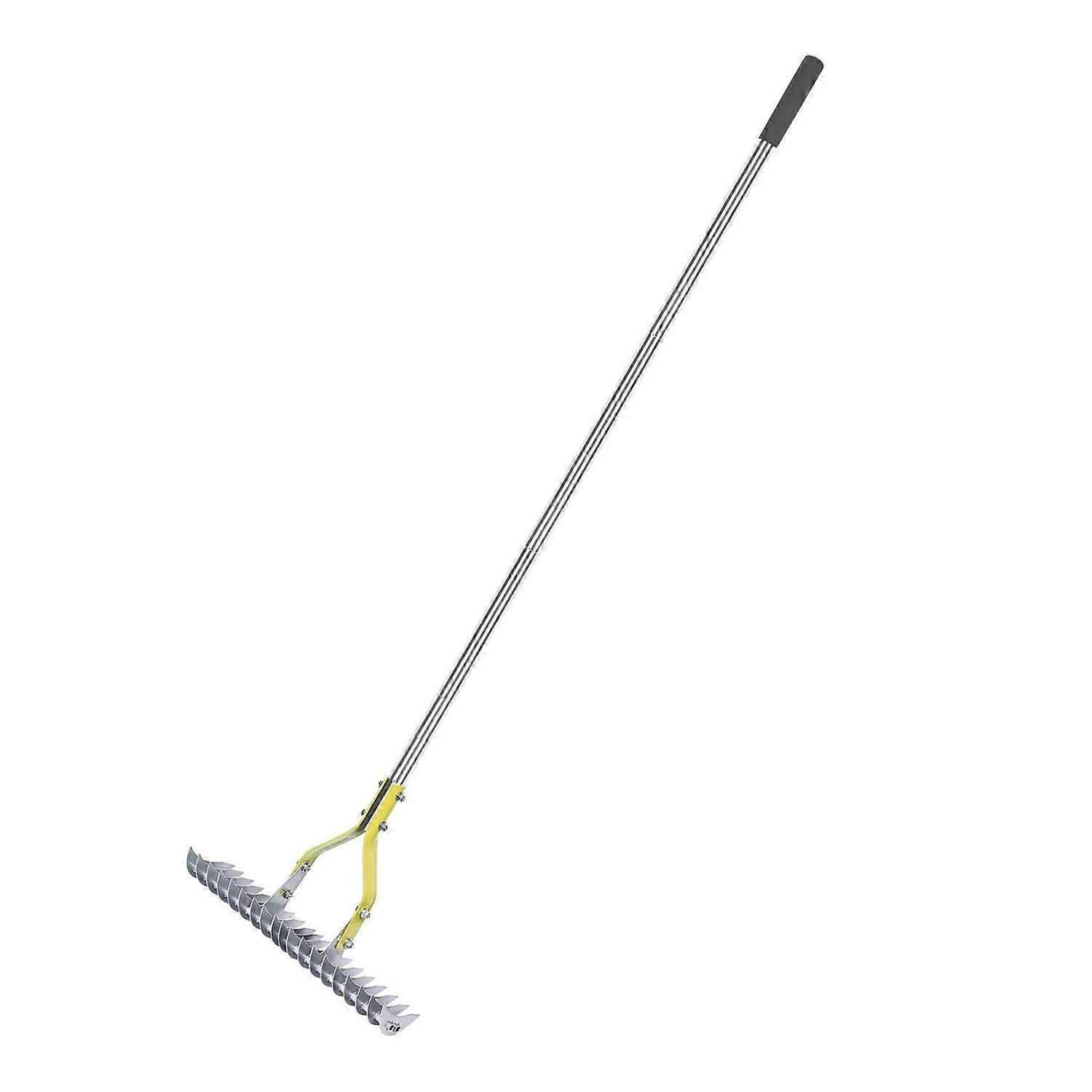 Thatch Rake 15in Wide Stainless Steel High Efficiency Ergonomic Dead Grass Rake for Fallen Leaves De
