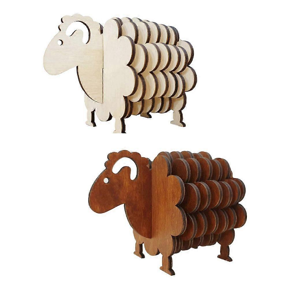 2 Sets Sheep Coaster Set Wooden Sheep Figurines Home Decor