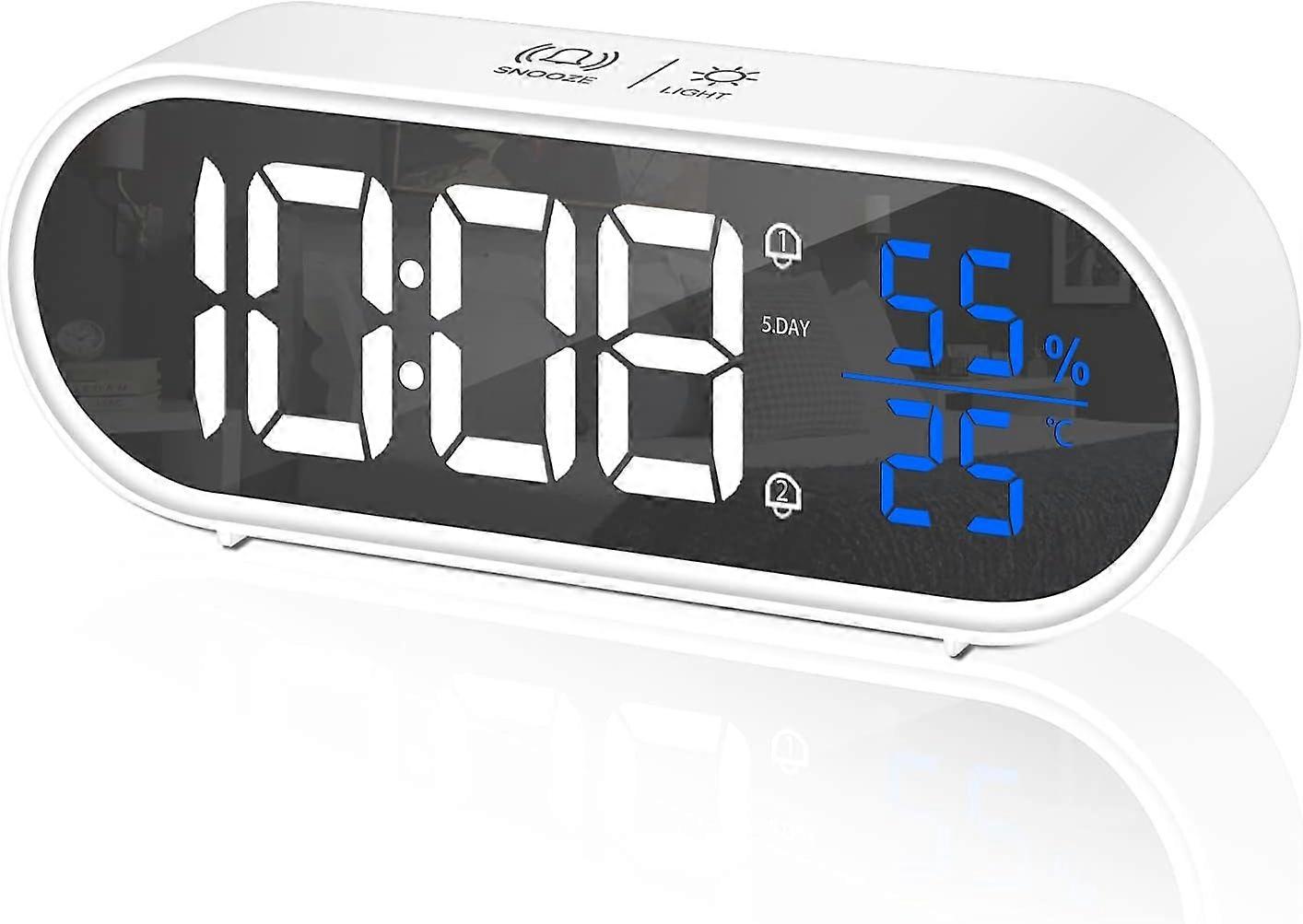 Digital Alarm, LED Digital Clock Digital Alarm Temperature Snooze 2 Alarm White