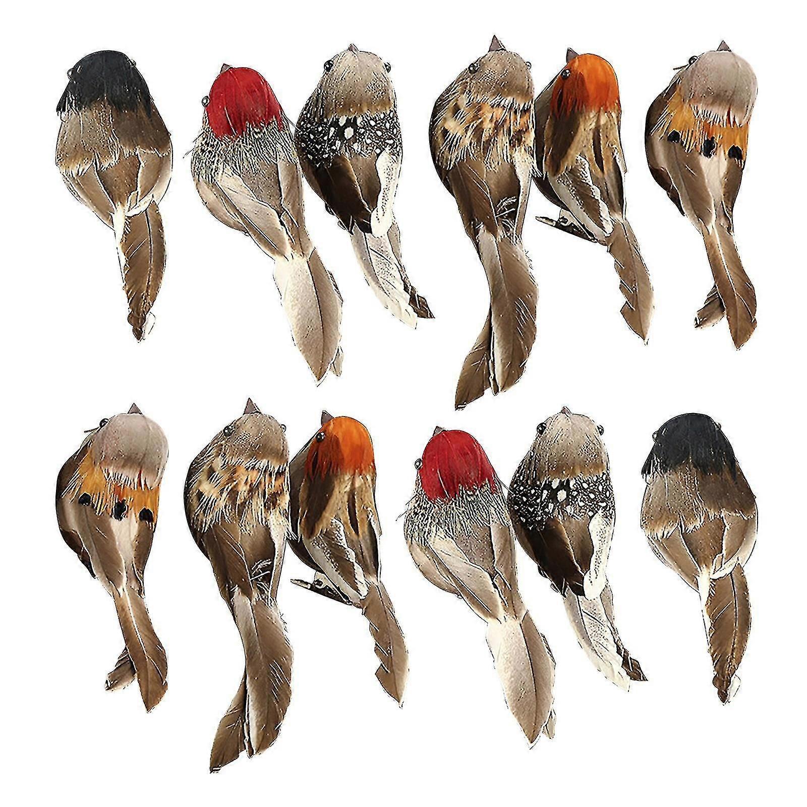 12pcs ציפורי נוצה מלאכותי קצף מיני ציפורי אהבה בחוץ מאכיל ציפורים מושך