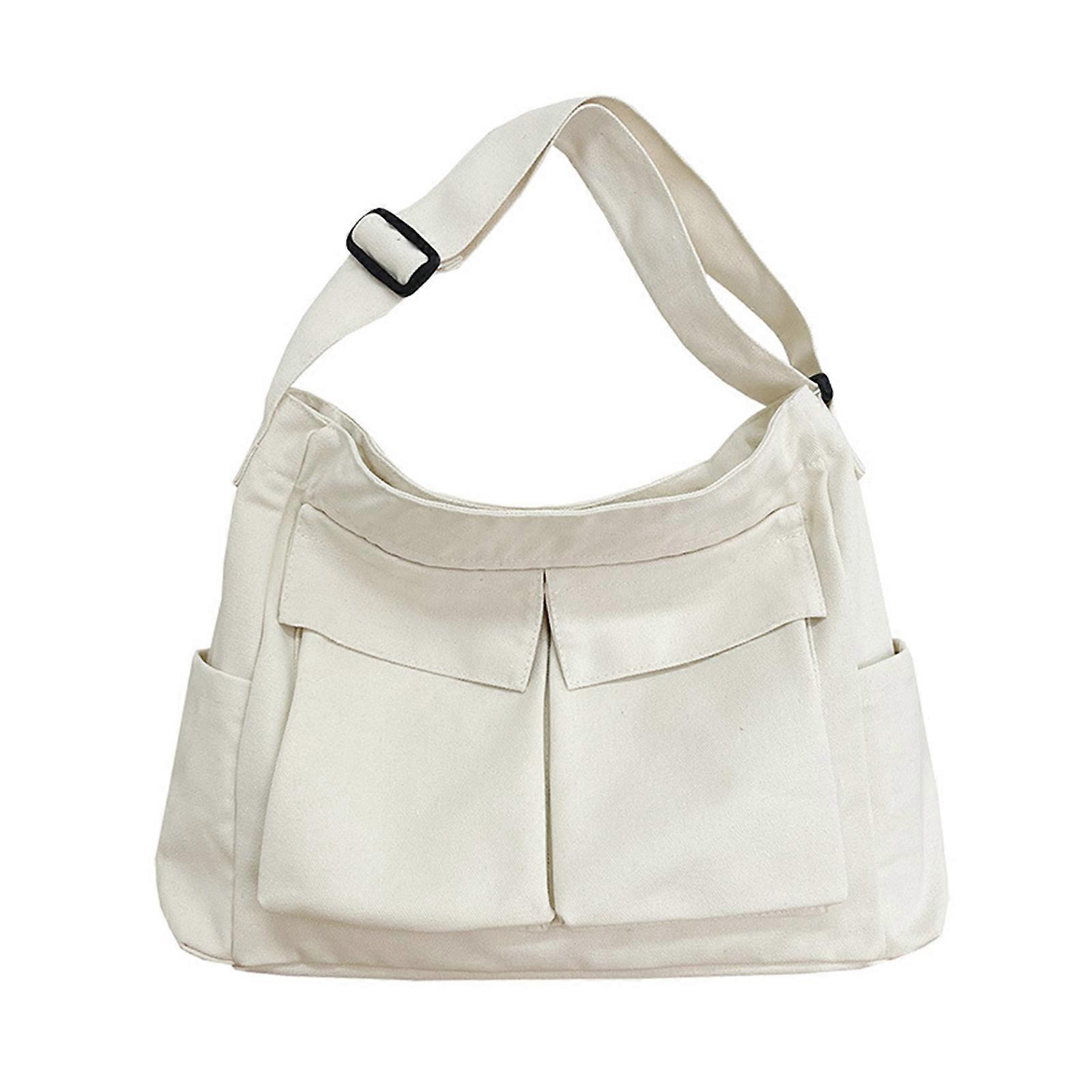 Borsa tote in tela di grande capacità con multi tasche Borsa a tracolla Borse a tracolla Borsa a tracolla Borsa a tracolla per donna Uomo Bianco