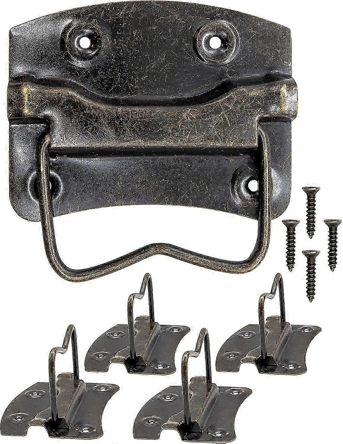 Set of 4 antique folding handles for chests, boxes, chests of drawers, antique bronze brass design, 76 x 72 mm, set of 4
