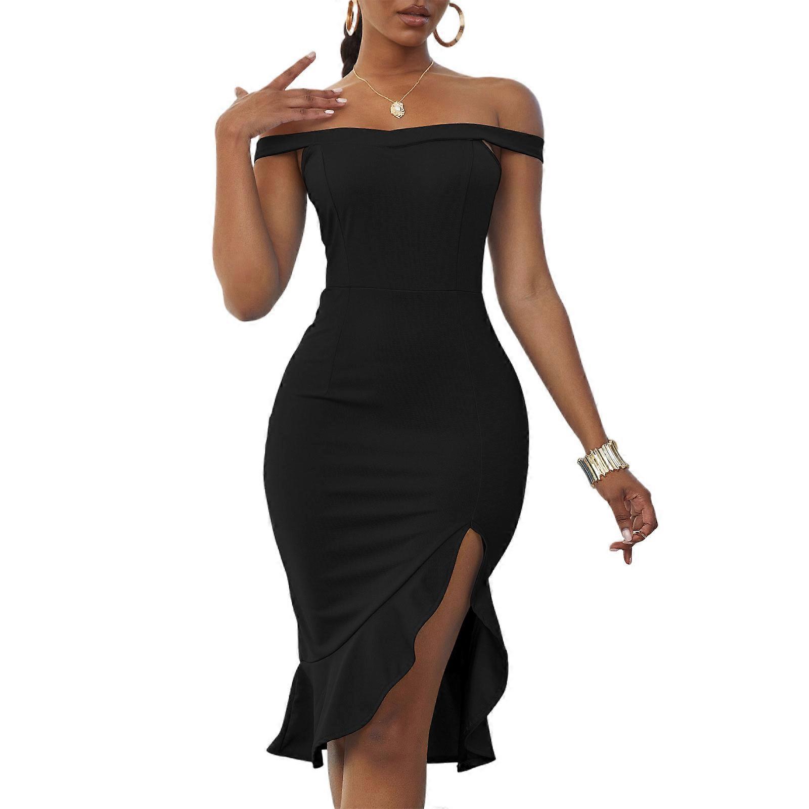 Women Mermaid Bodycon Dress Sexy Split Dress Elegant Cocktail Evening Dress  Sweet Off Shoulder Vacation Dress for Party Black M | Fruugo NO